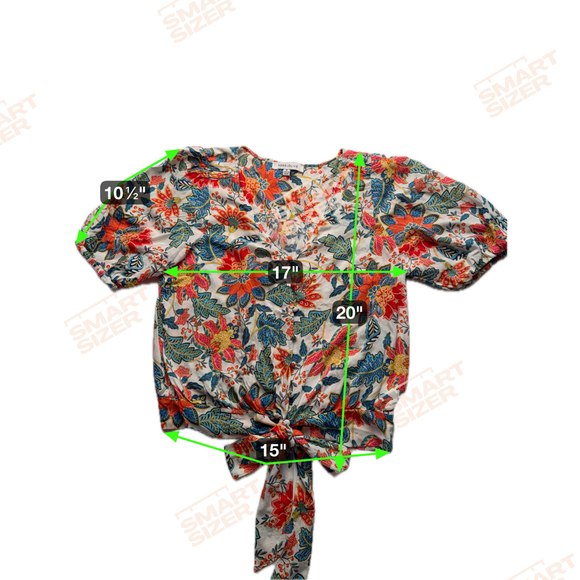 Rose Olive Womens Size M Short Sleeve Floral Buttonup Cropped Top - Picture 5 of 5